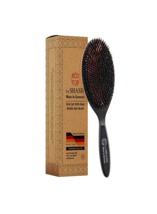 شاش فرشاة شعر شاش مصنوعة من شعر الخنزير البري بنسبة 100%، مناسبة لأنواع الشعر الناعم إلى الخفيف فقط - ترطب الشعر بشكل طبيعي، وتحسن ملمسه، وتقشره، وتنشطه، صنع في ألمانيا (أسود، كبير) - Image 1